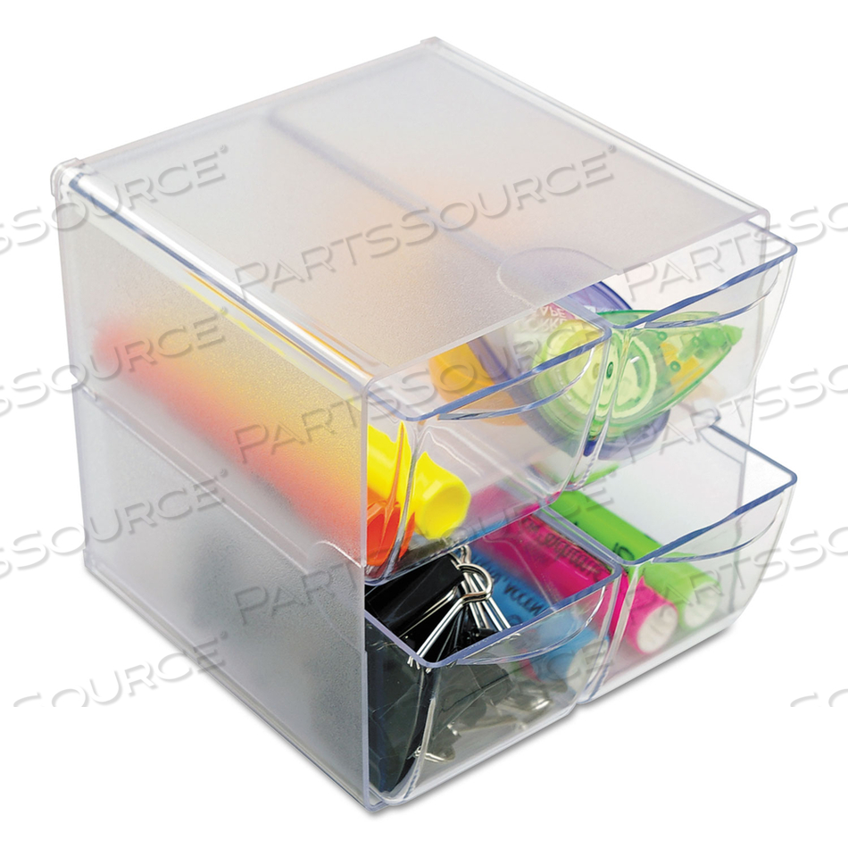 STACKABLE CUBE ORGANIZER, 4 COMPARTMENTS, 4 DRAWERS, PLASTIC, 6 X 7.2 X 6, CLEAR 