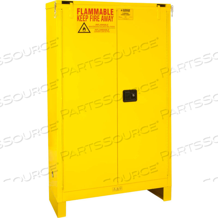 FLAMMABLE CABINET W/LEGS, SELF CLOSE DOUBLE DOOR, 45 GAL., 43"WX18"DX69"H by Jamco