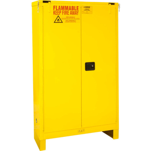 FLAMMABLE CABINET W/LEGS, SELF CLOSE DOUBLE DOOR, 45 GAL., 43"WX18"DX69"H by Jamco