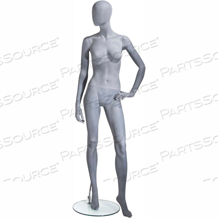 FEMALE MANNEQUIN - OVAL HEAD, LEFT HAND ON HIP, LEFT LEG FORWARD -NATURAL 