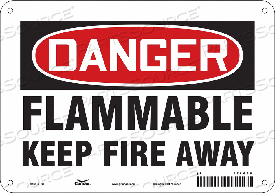 DANGER SIGN, VERTICAL RECTANGLE, NUMBER OF PRINTED SIDES 1, ENGLISH, SIGN FORMAT TRADITIONAL OSHA, SIGN LEGEND FLAMMABLE KEEP FIRE AWAY, SIG by Condor