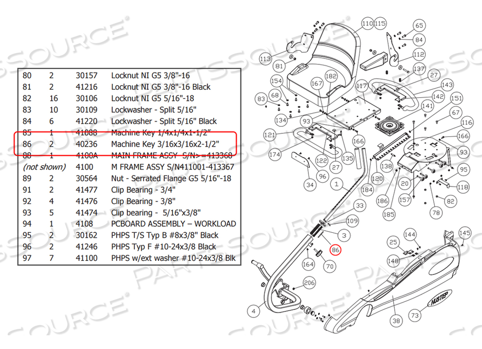 MACHINE KEY FOR 4000 RECUMBANT CROSS TRAINER by NuStep, Inc.