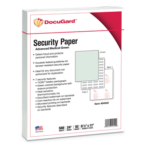 MEDICAL SECURITY PAPERS, 24 LB BOND WEIGHT, 8.5 X 11, GREEN, 500/REAM by Docugard