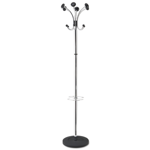 CHROMY COAT STAND, 12 KNOBS, 16W X 16D X 70.5H, CHROME/BLACK by Alba