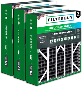 PLEATED HVAC FURNACE AIR FILTER, MERV 8, 20X25X6, PACKAGE OF 3 by Filterbuy, Inc.