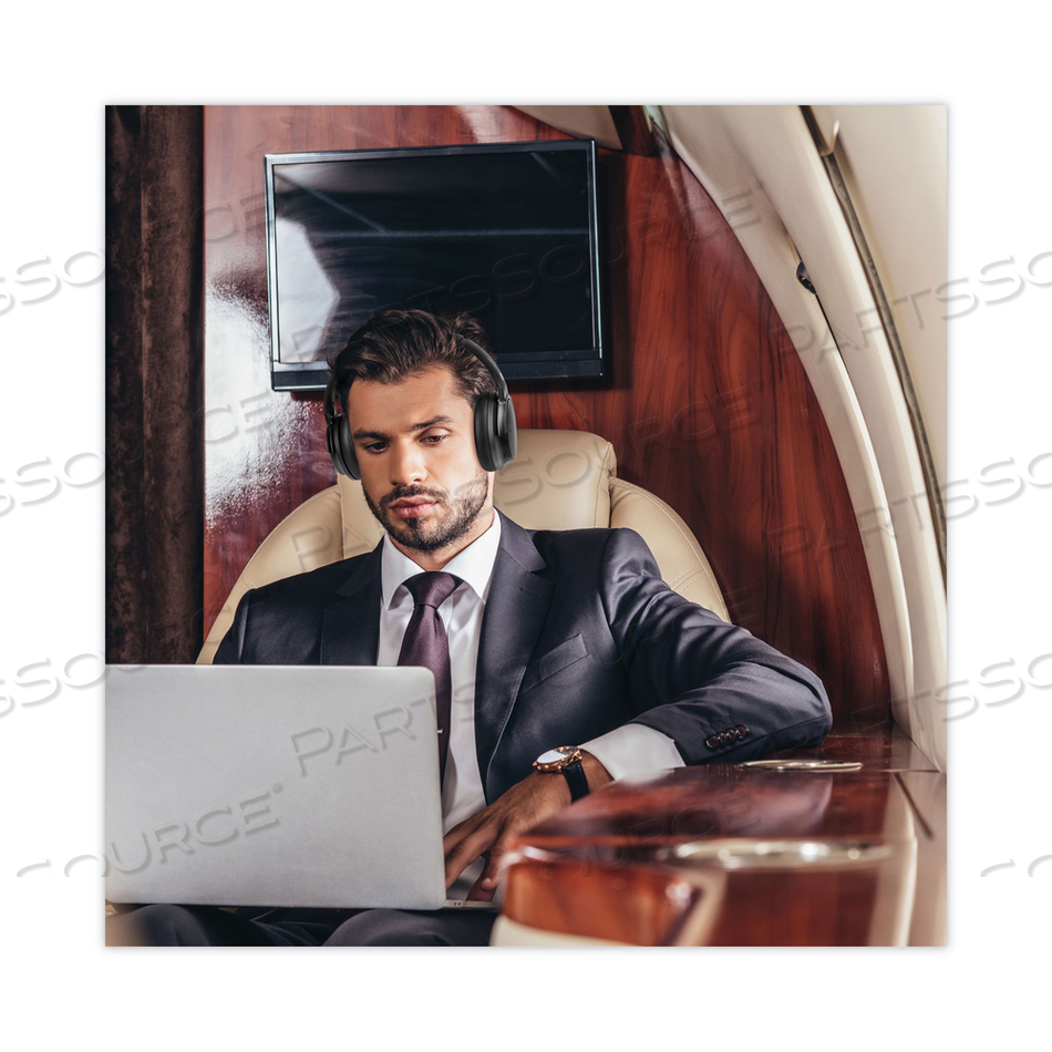 SYNERGY HD WIRELESS NOISE CANCELLING HEADPHONES BLUETOOTH HEADSET WITH MICROPHONE, 4 FT CORD, BLACK by Morpheus 360