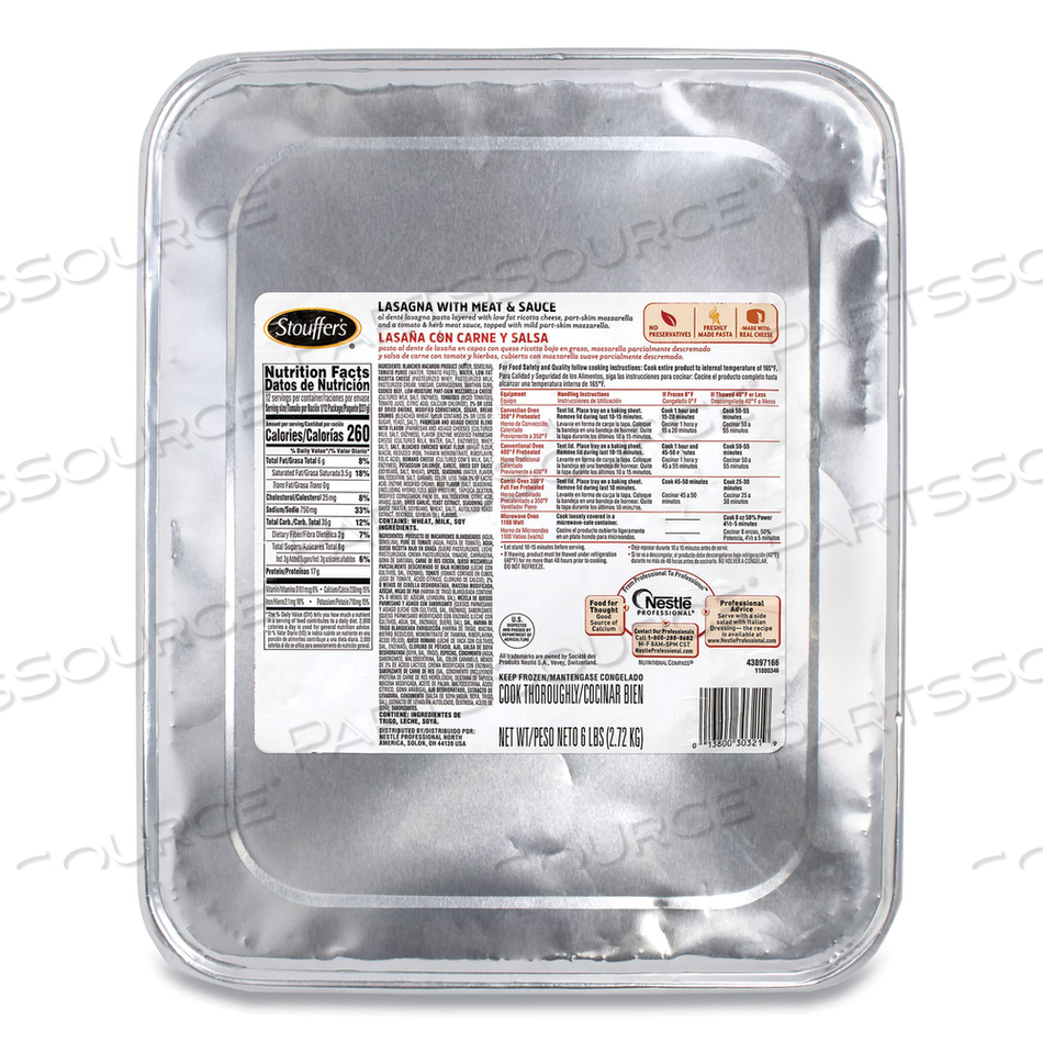 LASAGNA WITH MEAT AND SAUCE, 96 OZ TRAY, 2/PACK 