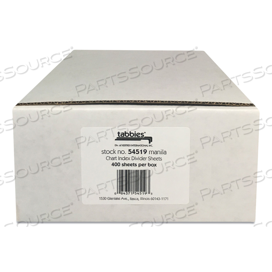 MEDICAL CHART INDEX DIVIDER SHEETS, UNTABBED, 11 X 8.5, MANILA by Tabbies