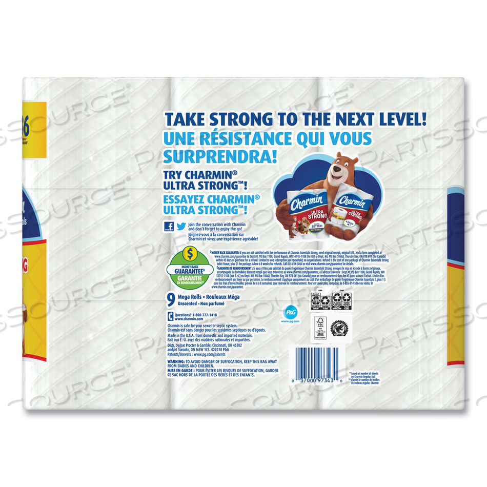 ESSENTIALS STRONG BATHROOM TISSUE, SEPTIC SAFE, 1-PLY, WHITE, 451/ROLL, 9 ROLLS/PACK, 4 PACKS/CARTON 