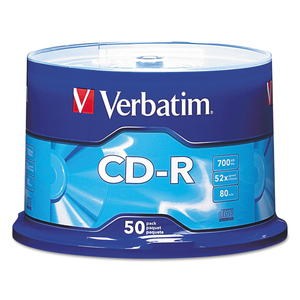 CD-R RECORDABLE DISC, 700 MB/80MIN, 52X, SPINDLE, SILVER, 50/PACK by Verbatim