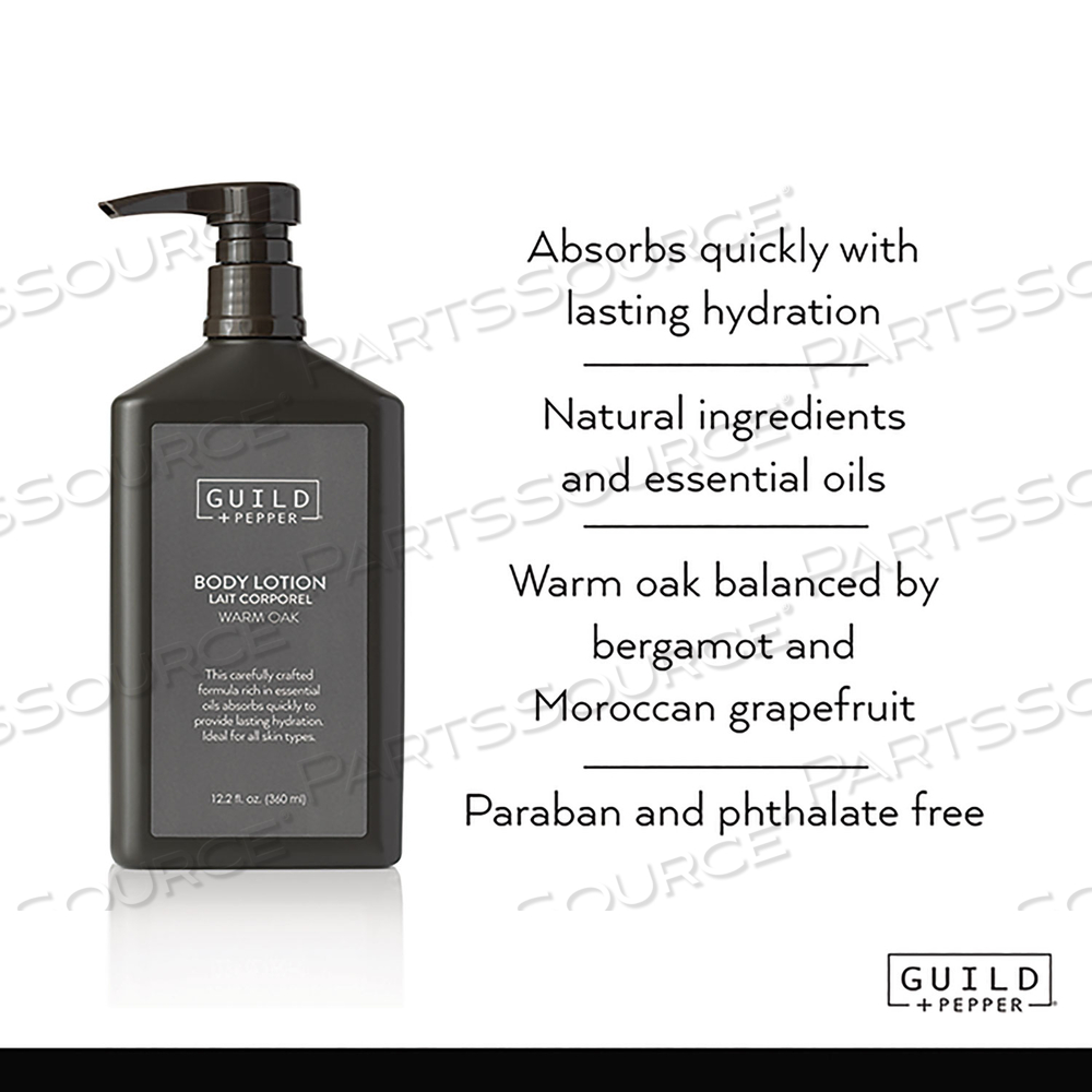 LOTION, WARM OAK, 12.2 OZ BOTTLE by Guild+Pepper