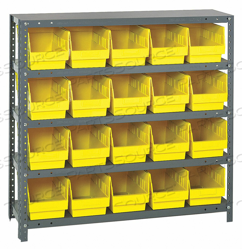 1239-202 STEEL SHELVING WITH 20 6"H SHELF BINS YELLOW, 36X12X39-5 SHELVES by Quantum Storage Systems 1239-202 STEEL SHELVING WITH 20 6"H SHELF BINS YELLOW, 36X12X39-5 SHELVES by Quantum Storage Systems