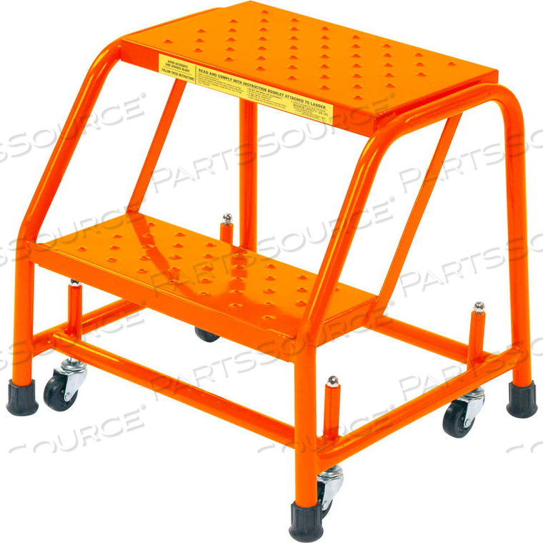 GRIP 16"W 2 STEP STEEL ROLLING LADDER 20"D TOP STEP - ORANGE by Ballymore GRIP 16"W 2 STEP STEEL ROLLING LADDER 20"D TOP STEP - ORANGE by Ballymore