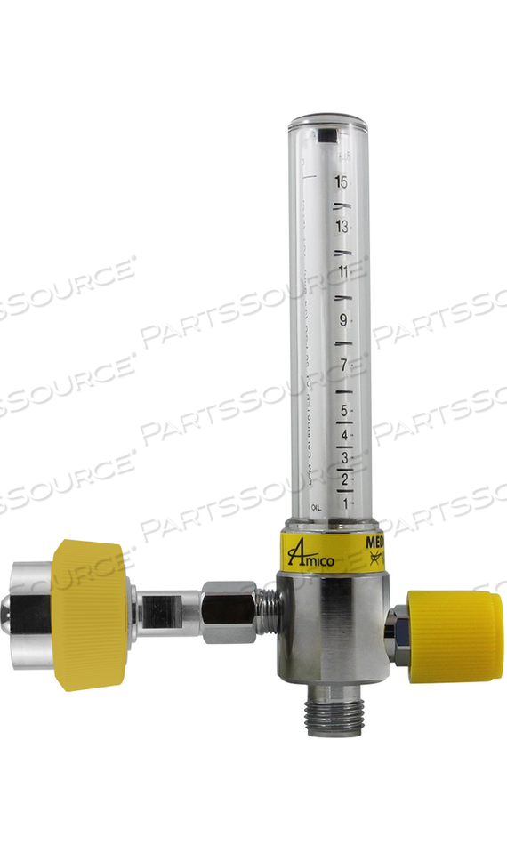 CHROME, DIAL FLOWMETER, 0 TO 15 LPM, DISS FEMALE HAND TIGHT, 50 PSI, MEDICAL AIR, POLYCARBONATE, BRASS, YELLOW, +/-0.25 TO 0.5 LPM by Precision Medical, Inc. CHROME, DIAL FLOWMETER, 0 TO 15 LPM, DISS FEMALE HAND TIGHT, 50 PSI, MEDICAL AIR, POLYCARBONATE, BRASS, YELLOW, +/-0.25 TO 0.5 LPM by Precision Medical, Inc.