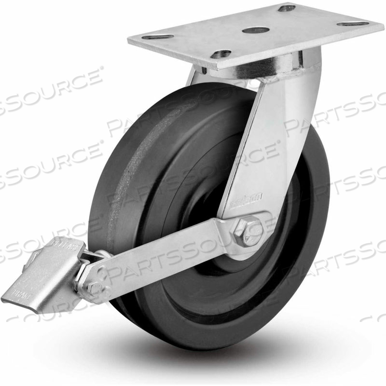 7 SERIES SWIVEL PLATE CASTER WITH BRAKE 8" DIA. 2500 LB 