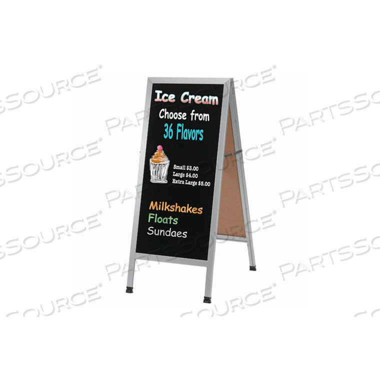 ALUMINUM A-FRAME SIDEWALK BLACK ACRYLIC BOARD - 24"W X 42"H 