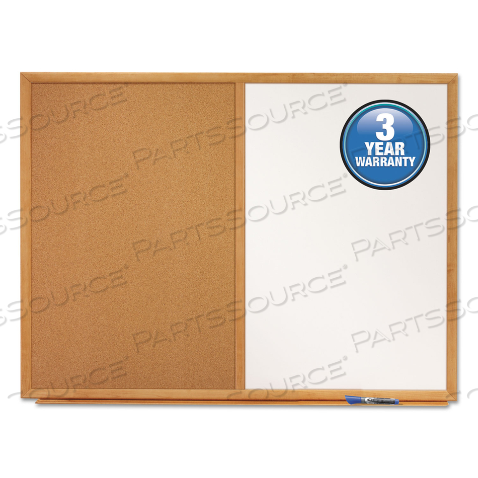 BULLETIN/DRY-ERASE BOARD, MELAMINE/CORK, 36 X 24, WHITE/BROWN, OAK FINISH FRAME by Quartet BULLETIN/DRY-ERASE BOARD, MELAMINE/CORK, 36 X 24, WHITE/BROWN, OAK FINISH FRAME by Quartet