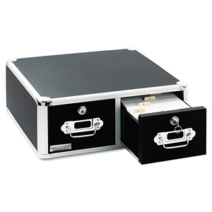 VAULTZ LOCKING TWO-DRAWER INDEX CARD BOX, HOLDS 3,000 4 X 6 CARDS, 17.5 X 14 X 6.5, BLACK by Vaultz