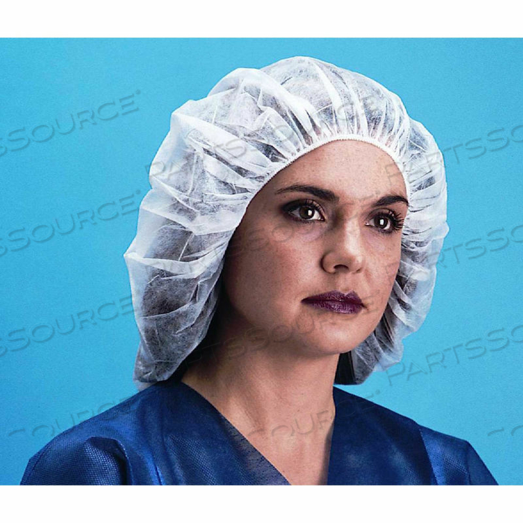 LIGHTWEIGHT POLYPROPYLENE BOUFFANT CAP, 100% LATEX FREE, WHITE, 21", 100/BAG, 10 BAGS/CASE by Keystone Safety LIGHTWEIGHT POLYPROPYLENE BOUFFANT CAP, 100% LATEX FREE, WHITE, 21", 100/BAG, 10 BAGS/CASE by Keystone Safety