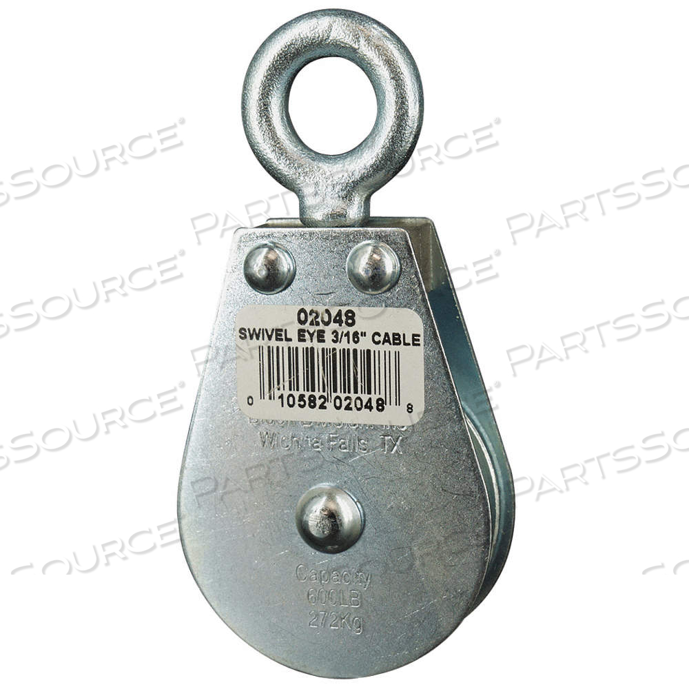 PULLEY BLOCK, PULLEY BLOCK, SWIVEL, UPRIGHT MOUNT, PULLING, WIRE ROPE, SWIVEL HOOK by Approved Vendor