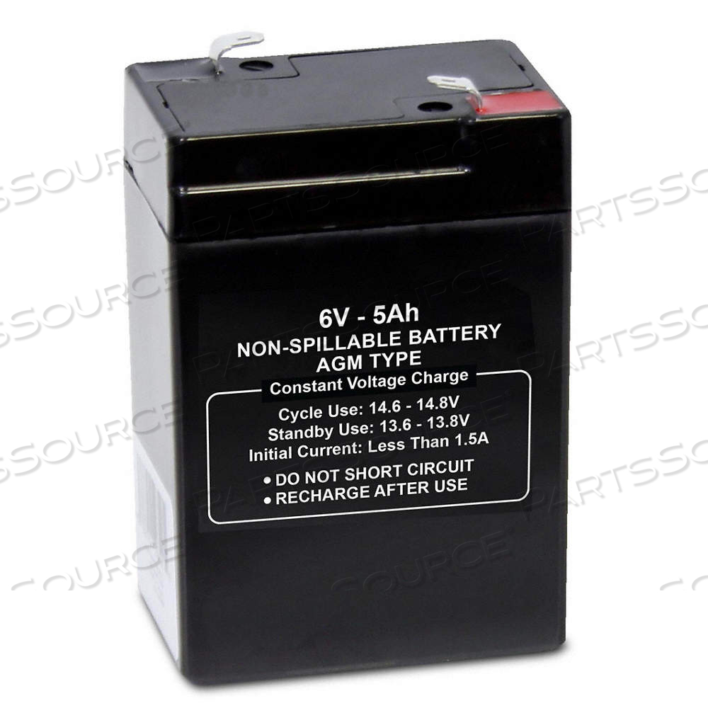 SEALED LEAD ACID BATTERY, 6V DC, 5 AH CAPACITY, 4.19 IN HT, 1.85 IN WD, 2.76 IN DP by Approved Vendor SEALED LEAD ACID BATTERY, 6V DC, 5 AH CAPACITY, 4.19 IN HT, 1.85 IN WD, 2.76 IN DP by Approved Vendor