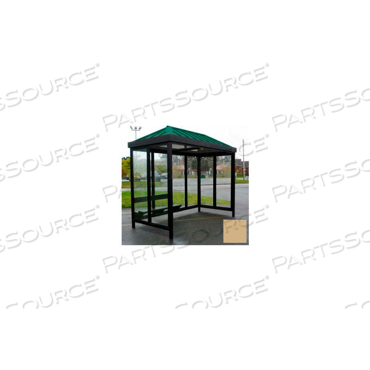 HEAVY DUTY BUS SMOKING SHELTER HIP ROOF 4-SIDED LEFT/RIGHT FRONT OPEN 5' X 12' KHAKI ROOF 