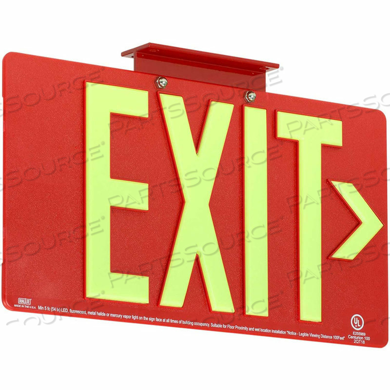 DUAL-LITE DPL EXIT SIGN, RED THERMOPLASTIC W/ PHOTOLUMINESCENT LETTERS, SINGLE FACE 