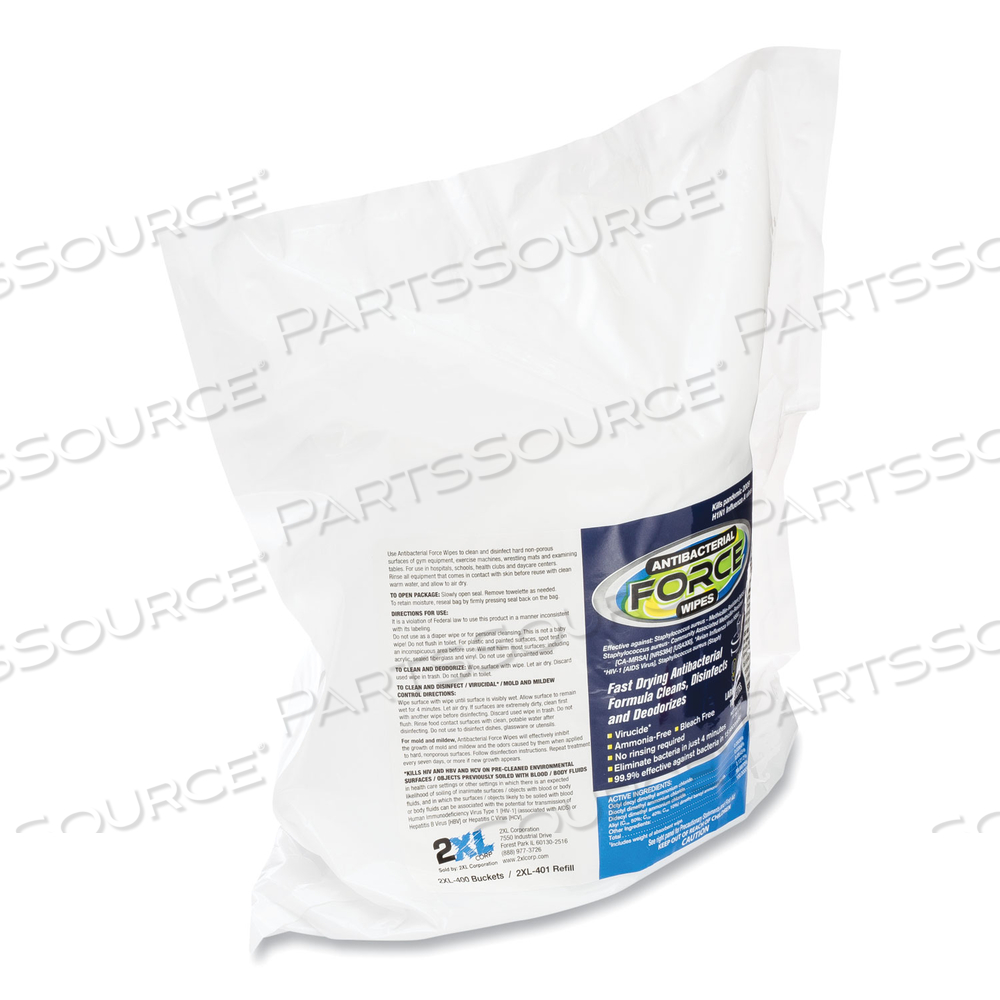 FORCE DISINFECTING WIPES REFILL, 6 X 8, UNSCENTED, WHITE by 2XL Corporation FORCE DISINFECTING WIPES REFILL, 6 X 8, UNSCENTED, WHITE by 2XL Corporation