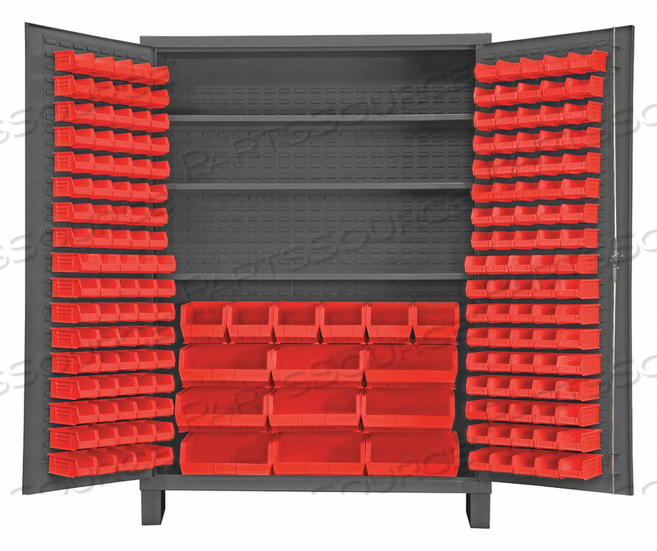STORAGE BIN CABINET - 185 RED HOOK-ON BINS 3 ADJ. SHELVES 60"W X 24"D X 84"H by Durham Manufacturing Company STORAGE BIN CABINET - 185 RED HOOK-ON BINS 3 ADJ. SHELVES 60"W X 24"D X 84"H by Durham Manufacturing Company