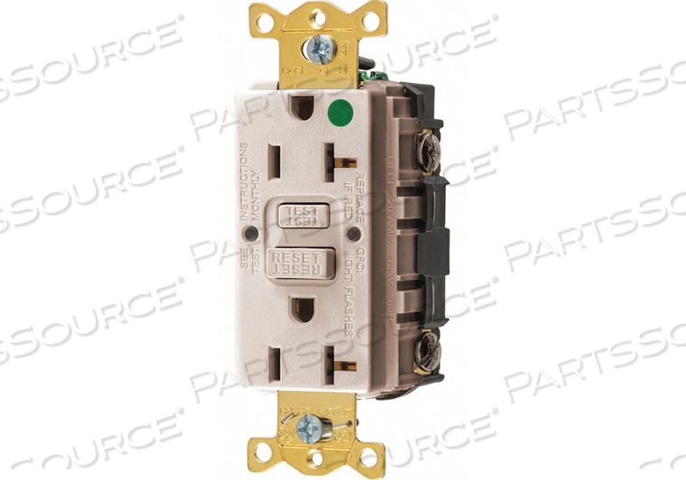 GFCI RCEPTCLE HSPITAL LGT ALMND 20A 1HP by Hubbell Incorporated, Wiring Device-Kellums GFCI RCEPTCLE HSPITAL LGT ALMND 20A 1HP by Hubbell Incorporated, Wiring Device-Kellums