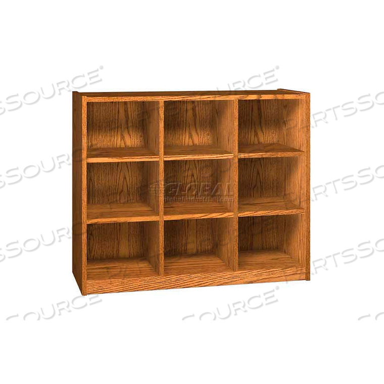 WOOD CUBICLE CABINET, 9 OPENINGS, OPEN FRONT, 52 X 17-5/8 X 42-3/8, AMBER ASH 