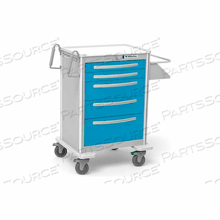 5-DRAWER ALUMINUM X-TALL TREATMENT CART, KEY LOCK, LIGHT BLUE by Waterloo Healthcare
