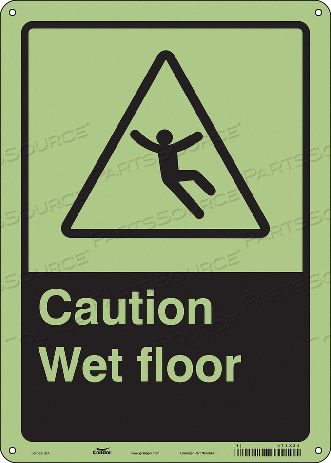 SAFETY SIGN, VERTICAL RECTANGLE, NUMBER OF PRINTED SIDES 1, ENGLISH, SIGN FORMAT OTHER FORMAT, SIGN LEGEND CAUTION WET FLOOR, SIGN LEGEND BA by Condor