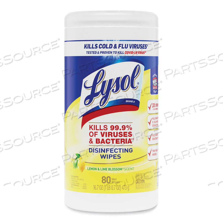 DISINFECTING WIPES, 7 X 7.25, LEMON AND LIME BLOSSOM, 80 WIPES/CANISTER by Lysol DISINFECTING WIPES, 7 X 7.25, LEMON AND LIME BLOSSOM, 80 WIPES/CANISTER by Lysol