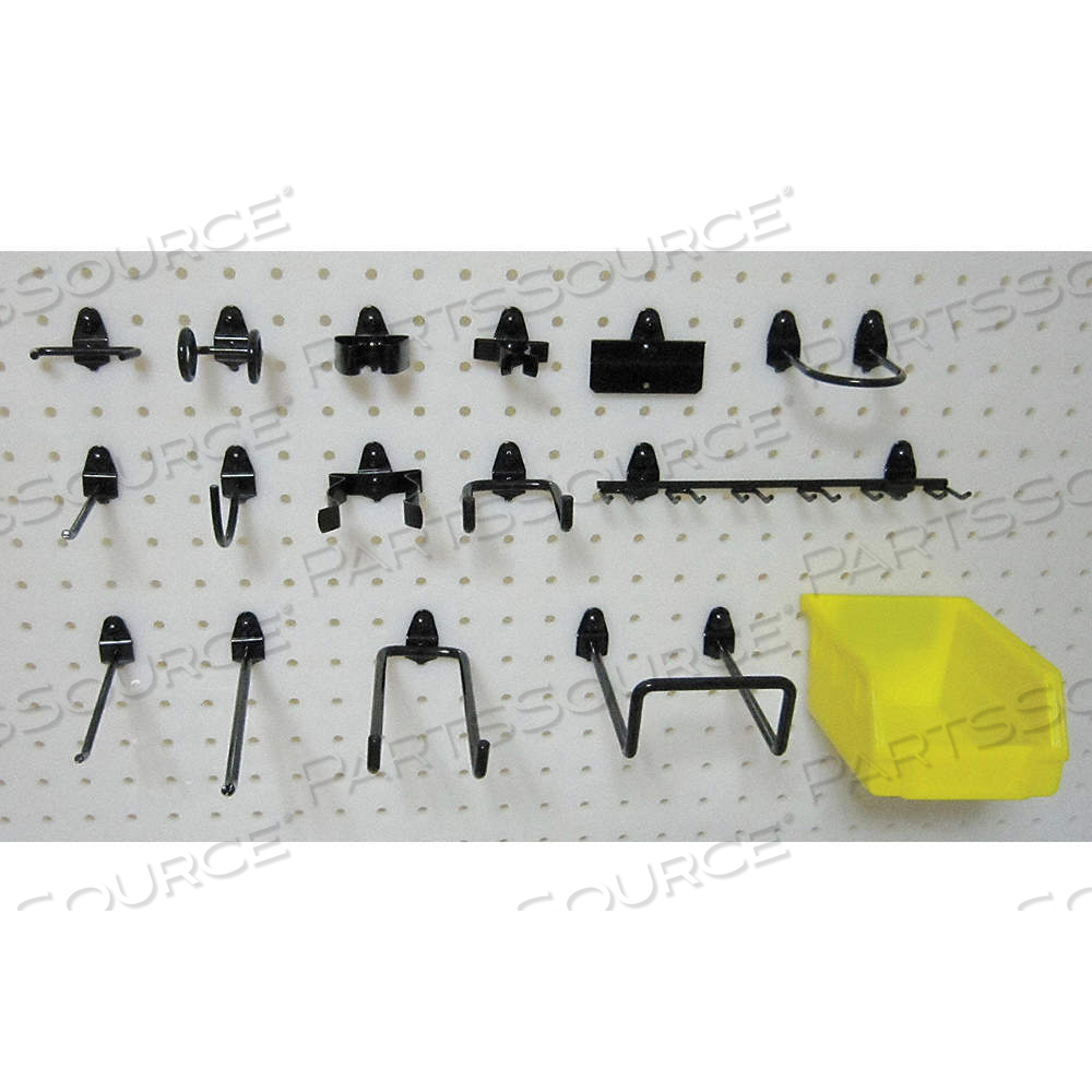 PEGBOARD HOOK ASSORTMENT KIT, 1/4 IN PEG HOLE, FOR 1 IN PEGBOARD HOLE SPACING, BLACK by Approved Vendor