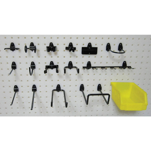 PEGBOARD HOOK ASSORTMENT KIT, 1/4 IN PEG HOLE, FOR 1 IN PEGBOARD HOLE SPACING, BLACK by Approved Vendor