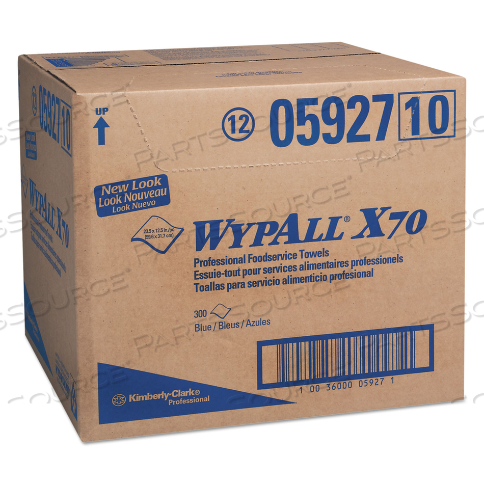 X70 FOODSERVICE TOWELS, 1/4 FOLD, 12.5 X 23.5, BLUE by WypAll X70 FOODSERVICE TOWELS, 1/4 FOLD, 12.5 X 23.5, BLUE by WypAll