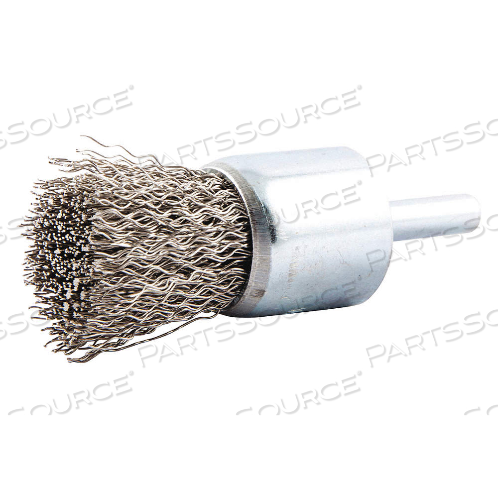 END BRUSH, CRIMPED STAINLESS STEEL, 1 IN DIA, 0.012 IN FILL DIA, 1/4 IN SHANK by Approved Vendor
