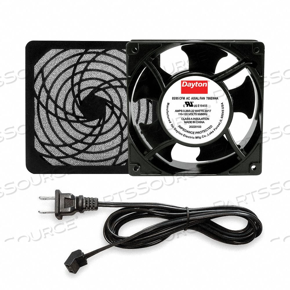 SQUARE AXIAL FAN KIT, FAN SHAPE SQUARE, MOUNTING EYE O.C. 4 1/8 IN, HEIGHT 4 3/4 IN, DEPTH 1 1/2 IN, WIDTH 4 3/4 IN, FAN CORD LENGTH 72 IN, by DAYTON ELECTRIC MANUFACTURING CO SQUARE AXIAL FAN KIT, FAN SHAPE SQUARE, MOUNTING EYE O.C. 4 1/8 IN, HEIGHT 4 3/4 IN, DEPTH 1 1/2 IN, WIDTH 4 3/4 IN, FAN CORD LENGTH 72 IN, by DAYTON ELECTRIC MANUFACTURING CO
