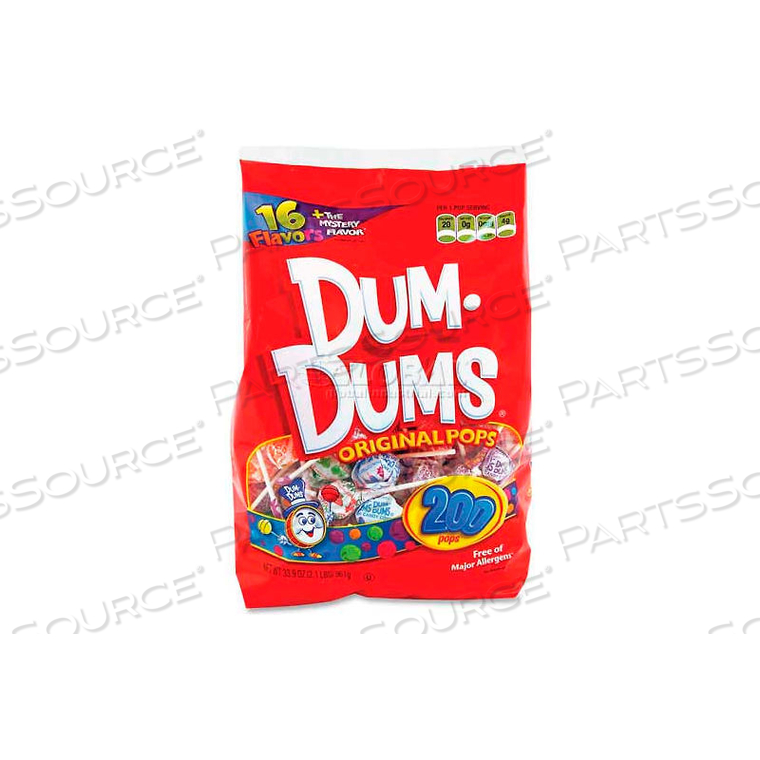 DUM DUM ORIGINAL POPS CANDY, ASSORTED FLAVORS, 33.9 OZ., 200/BAG by Marjack