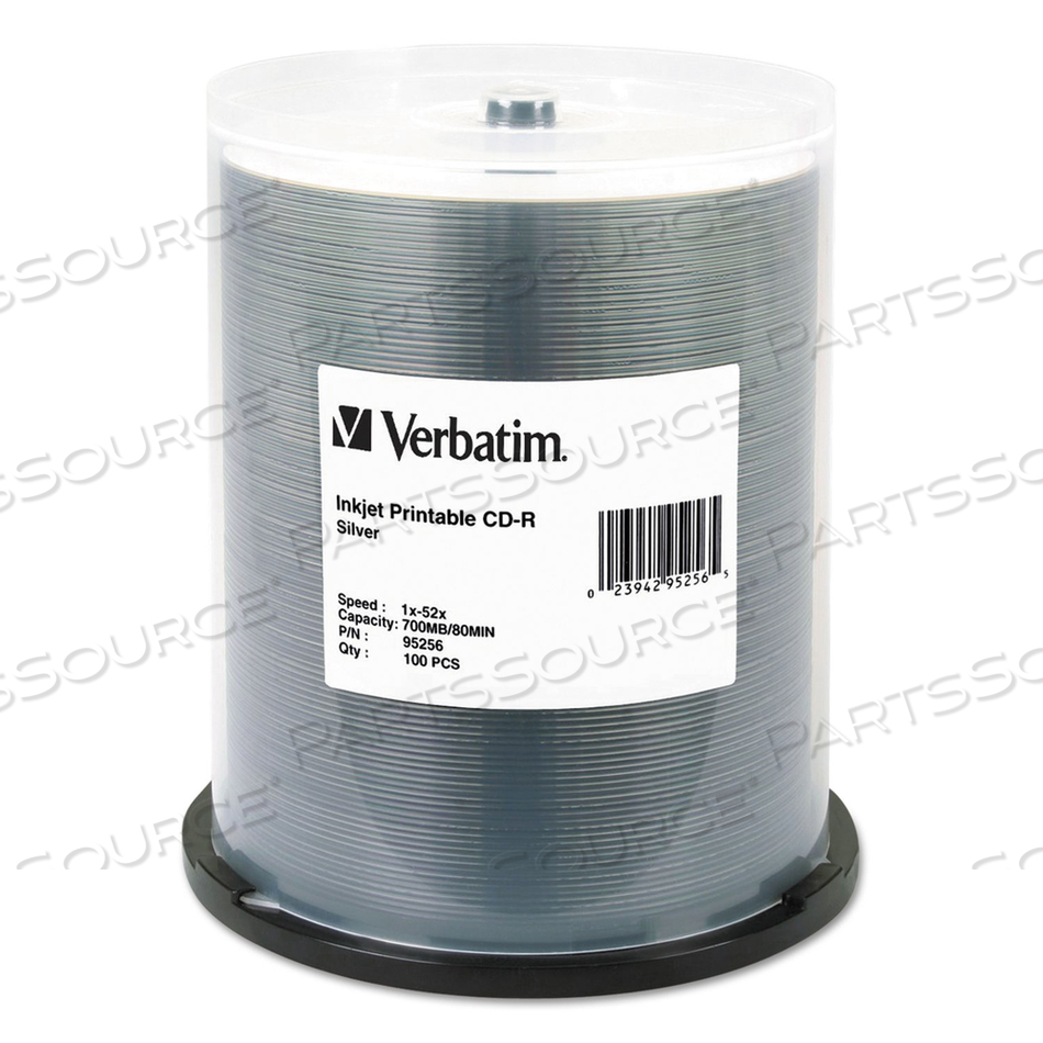 CD-R PRINTABLE RECORDABLE DISC, 700 MB/80 MIN, 52X, SPINDLE, SILVER by Verbatim
