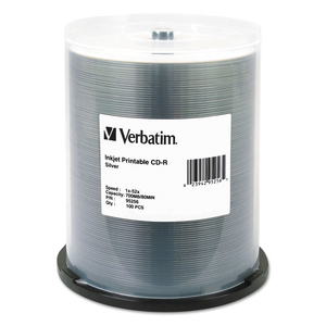 CD-R PRINTABLE RECORDABLE DISC, 700 MB/80 MIN, 52X, SPINDLE, SILVER, 100/PACK by Verbatim CD-R PRINTABLE RECORDABLE DISC, 700 MB/80 MIN, 52X, SPINDLE, SILVER, 100/PACK by Verbatim