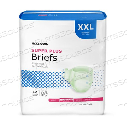 SUPER PLUS MODERATE ABSORBENCY INCONTINENCE BRIEF, EXTRA EXTRA LARGE (12 PER BAG) by McKesson SUPER PLUS MODERATE ABSORBENCY INCONTINENCE BRIEF, EXTRA EXTRA LARGE (12 PER BAG) by McKesson