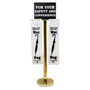 WET UMBRELLA BAG STAND, 16W X 12D X 54.5H, BRASS/BLACK/WHITE by Tatco