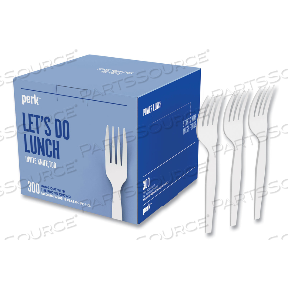 ECO-ID MEDIUMWEIGHT COMPOSTABLE CUTLERY, FORK, WHITE by Perk ECO-ID MEDIUMWEIGHT COMPOSTABLE CUTLERY, FORK, WHITE by Perk