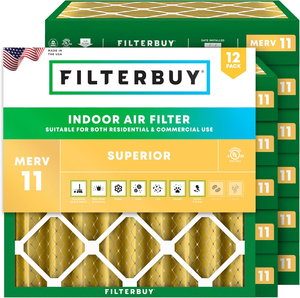 PLEATED HVAC FURNACE AIR FILTER, MERV 11, 23.5X23.5X4, PACKAGE OF 12 by Filterbuy, Inc.