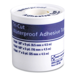 TRI-CUT WATERPROOF-ADHESIVE MEDICAL TAPE WITH DISPENSER, TRI-CUT WIDTH (0.38", 0.63", 1"), 5 YDS LONG by First Aid Only TRI-CUT WATERPROOF-ADHESIVE MEDICAL TAPE WITH DISPENSER, TRI-CUT WIDTH (0.38", 0.63", 1"), 5 YDS LONG by First Aid Only