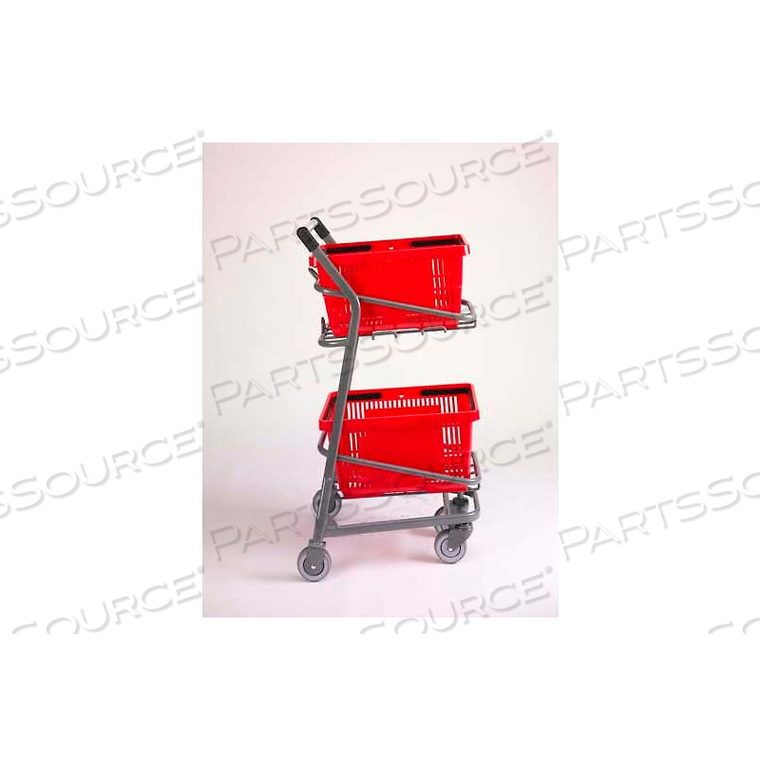 EZCART BASKET CART FOR (2) 28 GALLON PLASTIC SHOPPING BASKETS, METALLIC GRAY by Versacart Systems, Inc. EZCART BASKET CART FOR (2) 28 GALLON PLASTIC SHOPPING BASKETS, METALLIC GRAY by Versacart Systems, Inc.