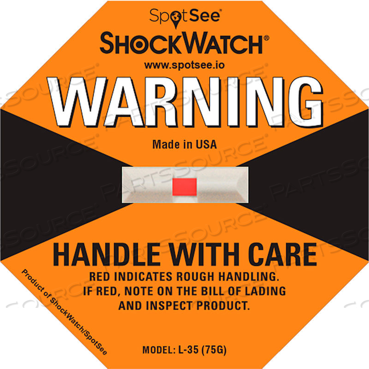 SPOTSEE L-25 IMPACT INDICATORS, 75G RANGE, ORANGE, 50/BOX by Shockwatch Inc SPOTSEE L-25 IMPACT INDICATORS, 75G RANGE, ORANGE, 50/BOX by Shockwatch Inc