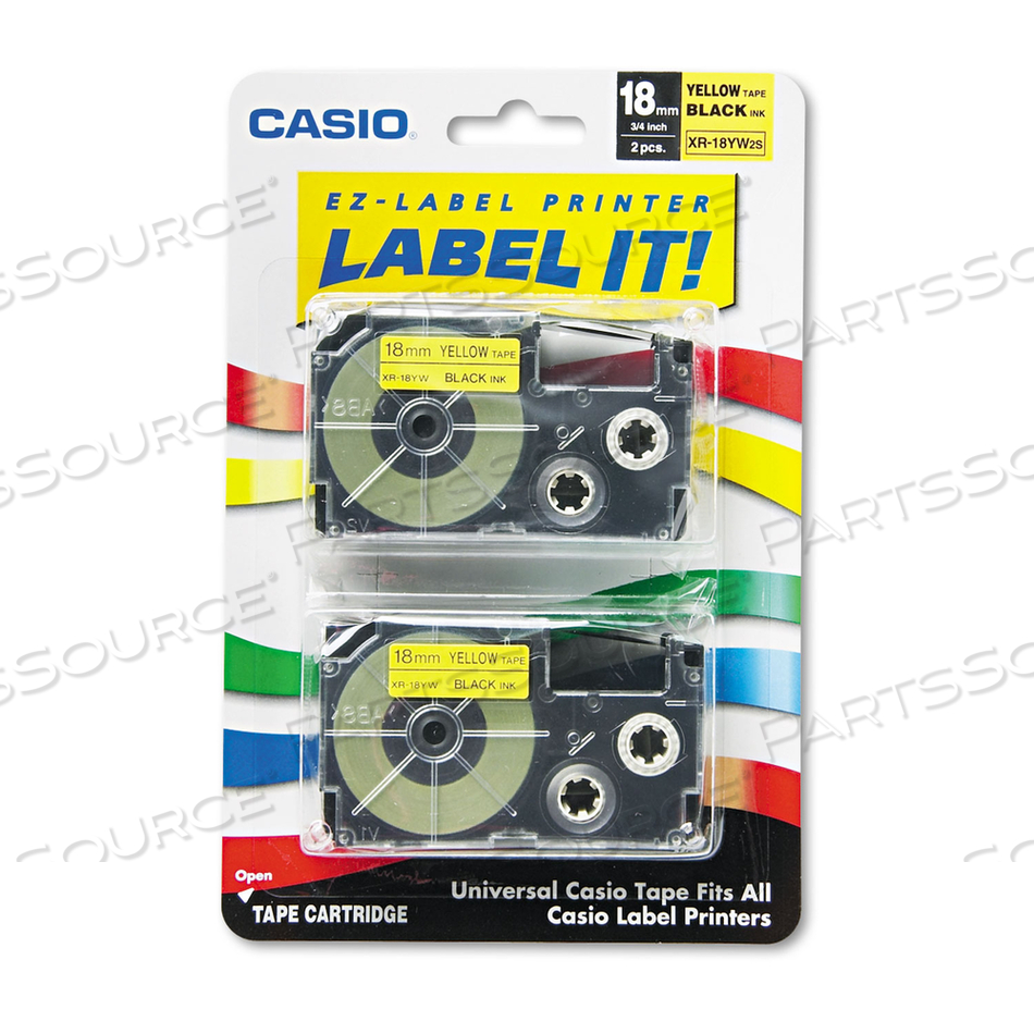 TAPE CASSETTES FOR KL LABEL MAKERS, 0.75" X 26 FT, BLACK ON YELLOW, 2/PACK 